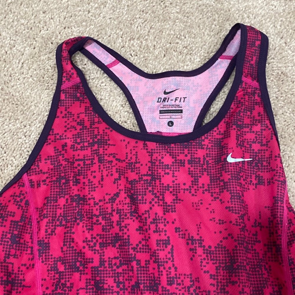 nike size large dri-fit tank top razor back pink and purple moisture wicking